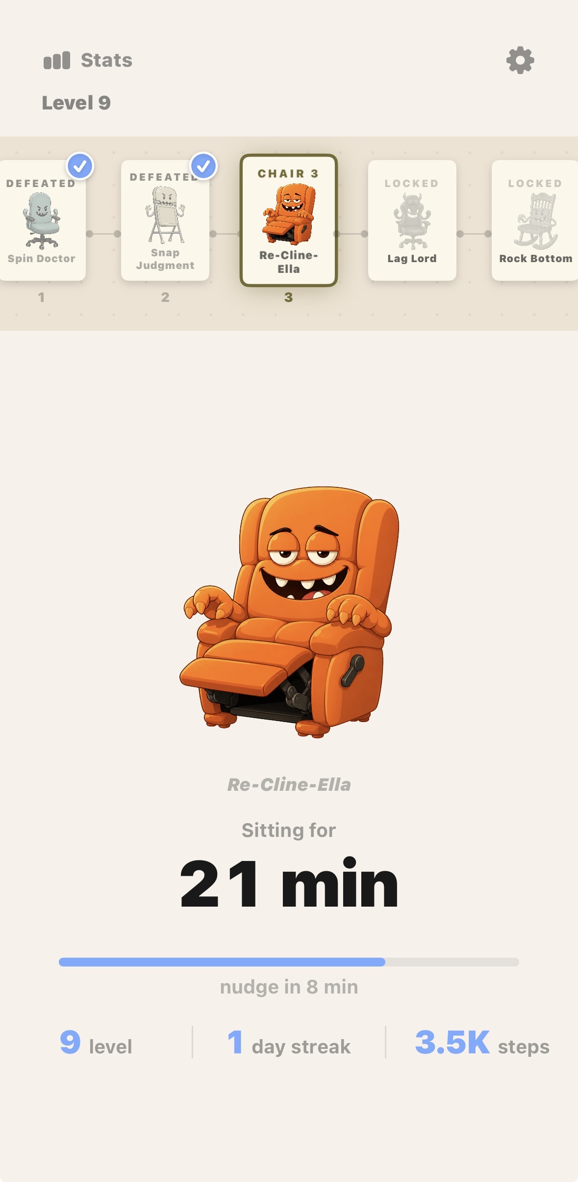 Upster — battle your chair villain screen