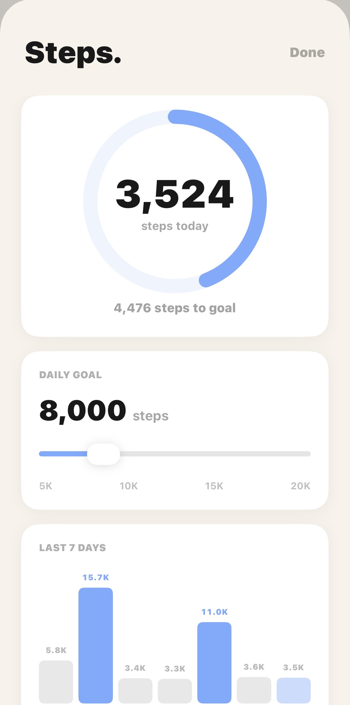 Upster steps tracker screen