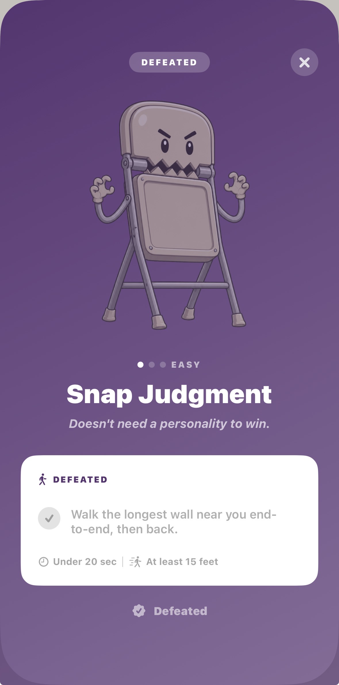 Upster — chair villain defeated screen